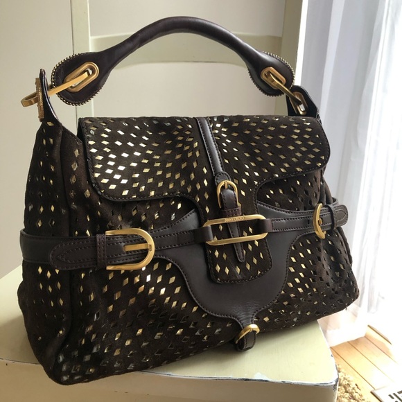 Jimmy Choo Tulita Bag. Chocolate Brown. Perforated. Gold Hardware. - Picture 4 of 15